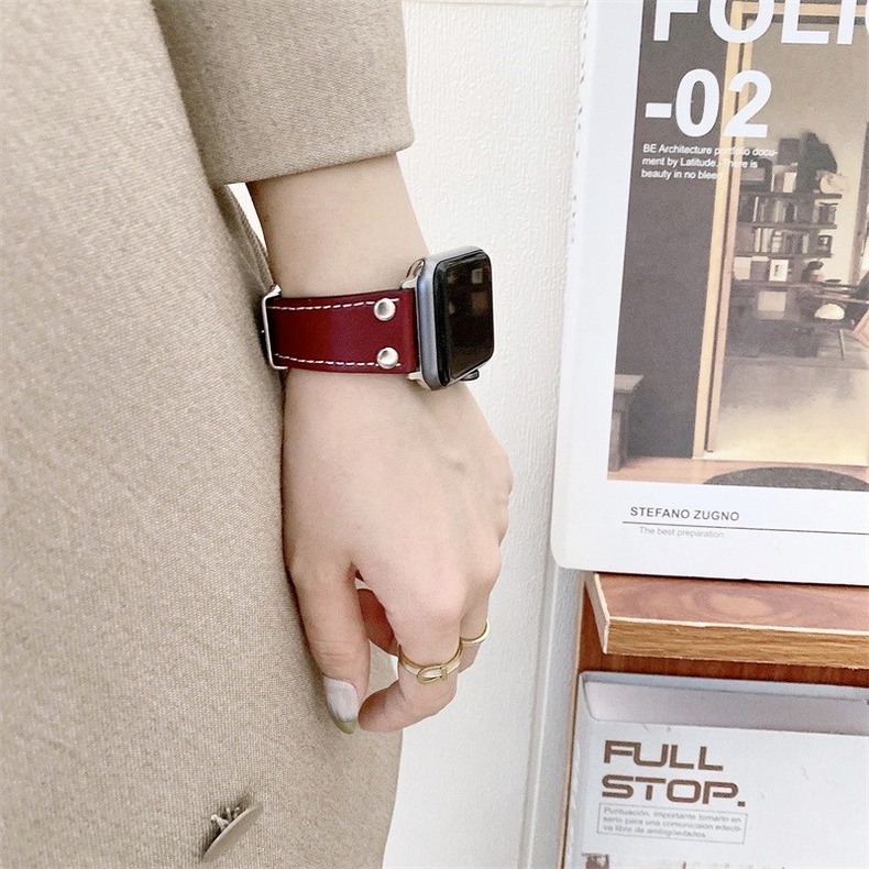 Dây đeo da chất lượng cao thích hợp cho đồng hồ thông minh Apple watch 2 3 4 5 6 SE 42mm 38mm 40mm 44mm