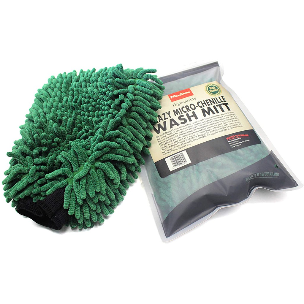 Găng tay rửa xe siêu mềm màu XANH sợi Microfiber giữ bọt MaxShine Crazy Micro-Chenille Wash Mitt 24x17cm 1120003G