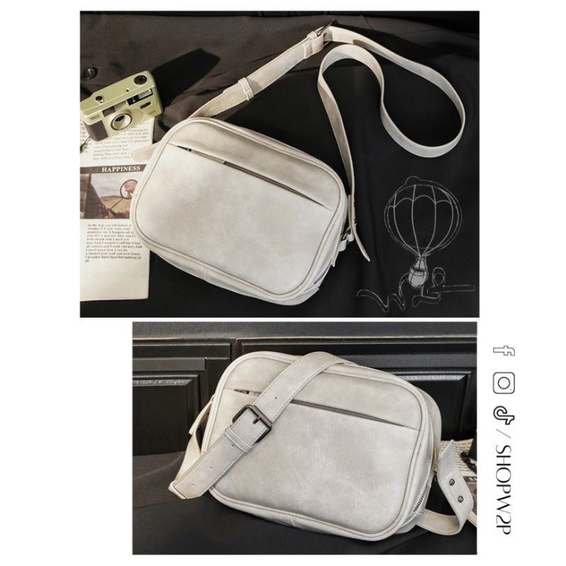 Túi đeo chéo màu xám W2P 4068 da Pu cao cấp chống thấm nước chống mài mòn thời trang cá tính tiktok ulzzang