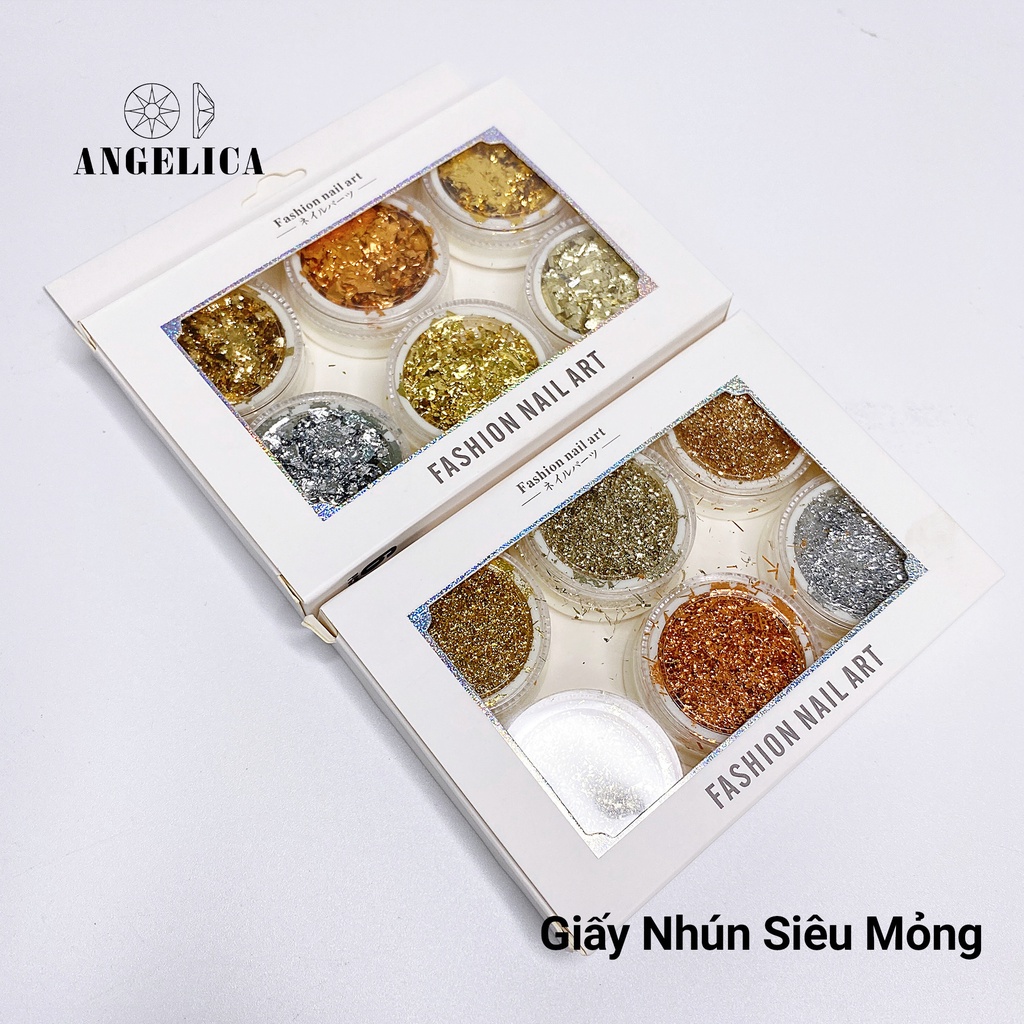 Set Giấy Bạc/ Giấy Nhún Nail Siêu Mỏng Ẩn Gel Trang Trí Móng ANGELICA SNSM 6 Hũ