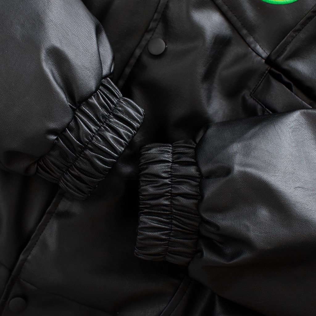Áo khoác bomber da thêu logo unisex 6104 4lucky, form rộng chất da mịn