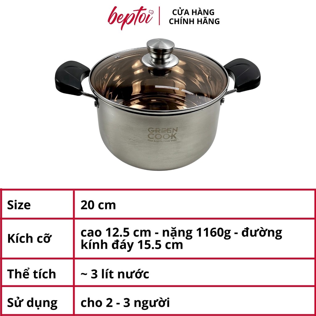 Bộ nồi inox cao cấp 3 đáy, nồi chống dính bếp từ Green Cook GCS08-T1