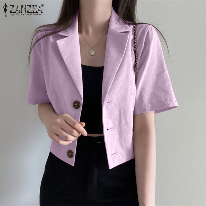 Áo khoác blazer Zanzea ngắn tay không túi phong cách Hàn Quốc thời trang dành cho nữ | BigBuy360 - bigbuy360.vn