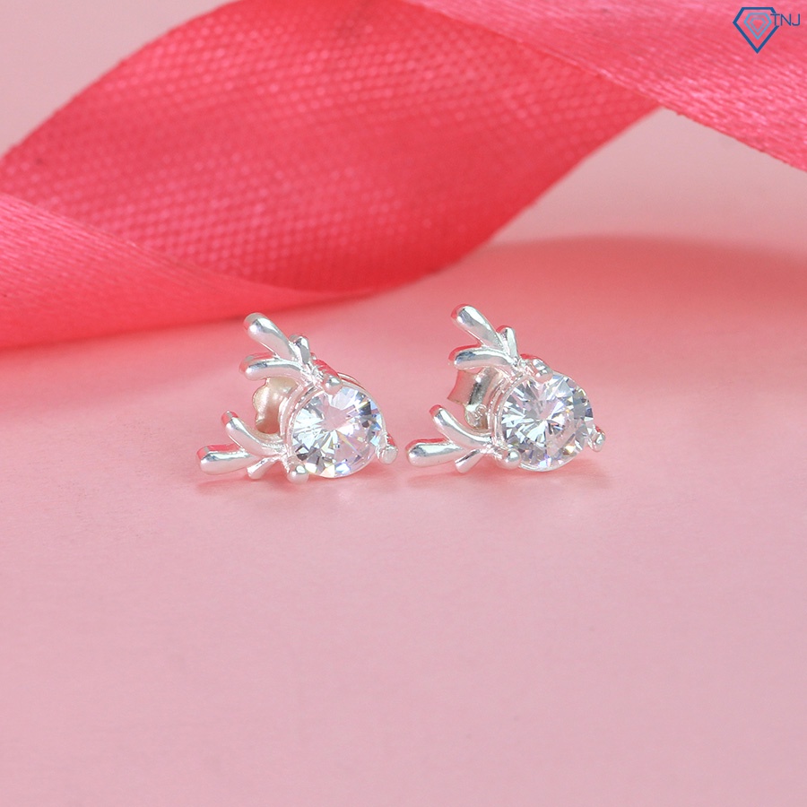 Khuyên tai nữ bạc 925 hình con hươu đính đá dễ thương BTN0163 Trang Sức TNJ