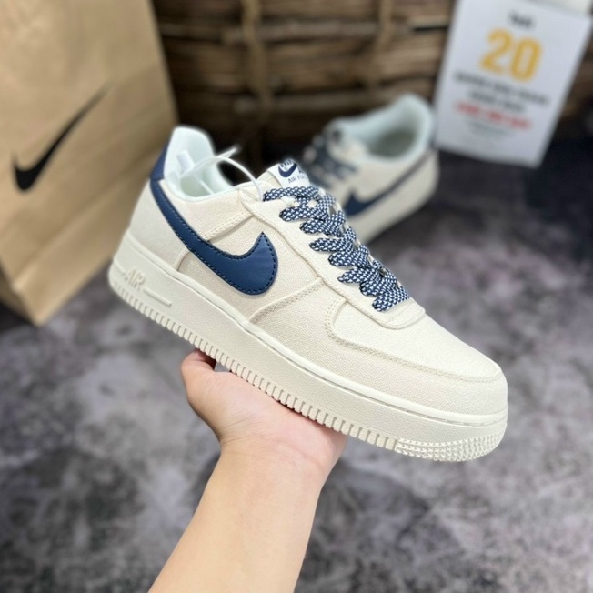 Giày AF1 Canvas Navy, Giày thể thao Air Force 1 Vải Vệt Xanh Chuẩn Form Êm Chân Bản đẹp 2022 Full box bill Tặng Tất