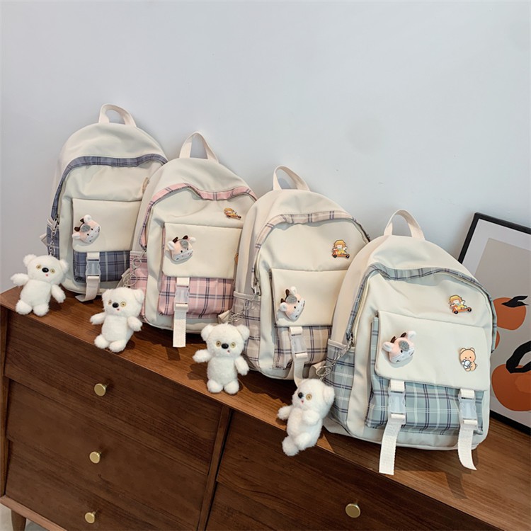 ( Tặng kèm móc khóa và sticker) Balo ullzang màu pastel kẻ caro, chất vải siêu bền chống thấm nước vượt trội