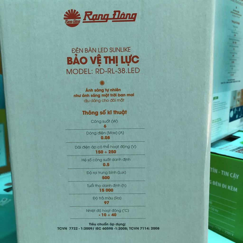 Đèn học để bàn RẠNG ĐÔNG ÁNH SÁNG TỰ NHIÊN  chống cận RD RL 38 kèm bóng LED 6W tiết kiệm điện năng, bảo vệ thị lực