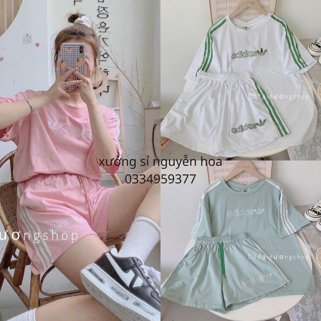 Set áo thun tay lỡ thêu logo D.A.S kèm quần short đùi 3 màu trắng/xanh/hồng hot (kèm video/ảnh thật) Xưởng Sỉ Nguyễn Hoa