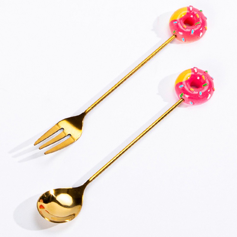 Muỗng/ Nĩa bằng thép không gỉ cán dài dễ thương