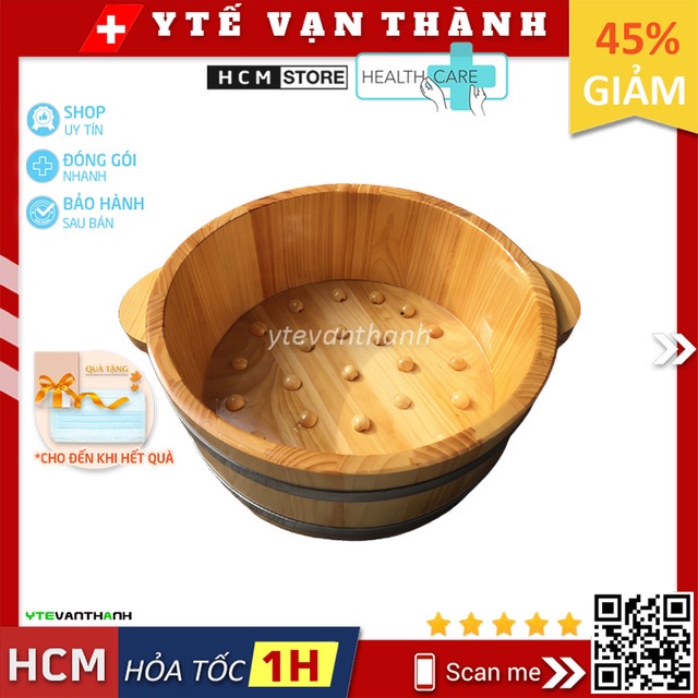 ✅ Chậu Ngâm Chân Thấp Gỗ Thông Tự Nhiên Cao Cấp (Có Hạt Massage) | Spa, Massage -VT0637 | Y Tế Vạn Thành