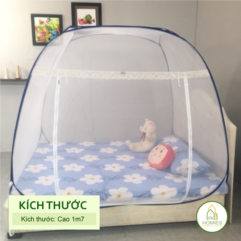 Mùng Chụp Tự Bung HOMIES Đỉnh Vuông Chân Viền Chống Muỗi Cao Cấp