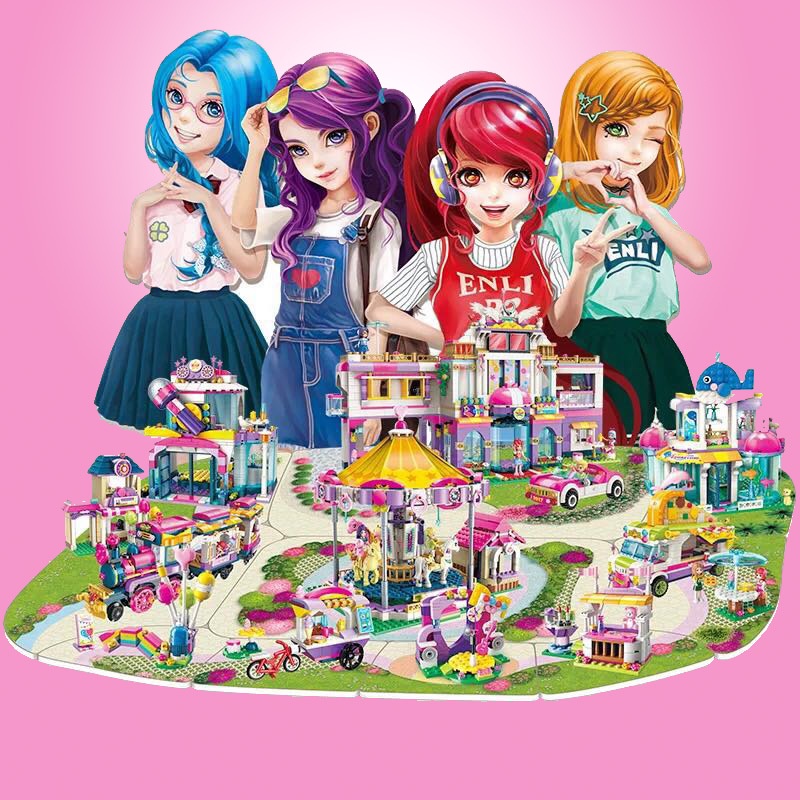 Lego Xếp Hình Bé Gái Chủ Đề Công Viên Tặng Búp Bê Cửa Hàng Đài Phun Nước Hộp 99 Pcs BHI kids