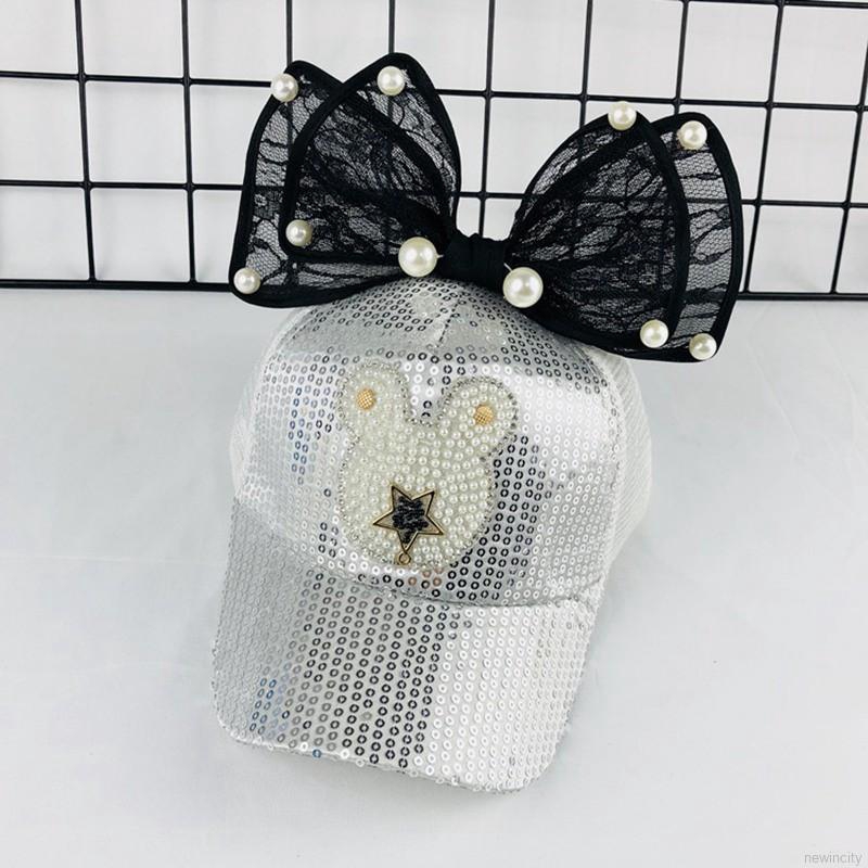 Mũ lưỡi trai đính nơ và họa tiết ngôi sao lấp lánh cho bé