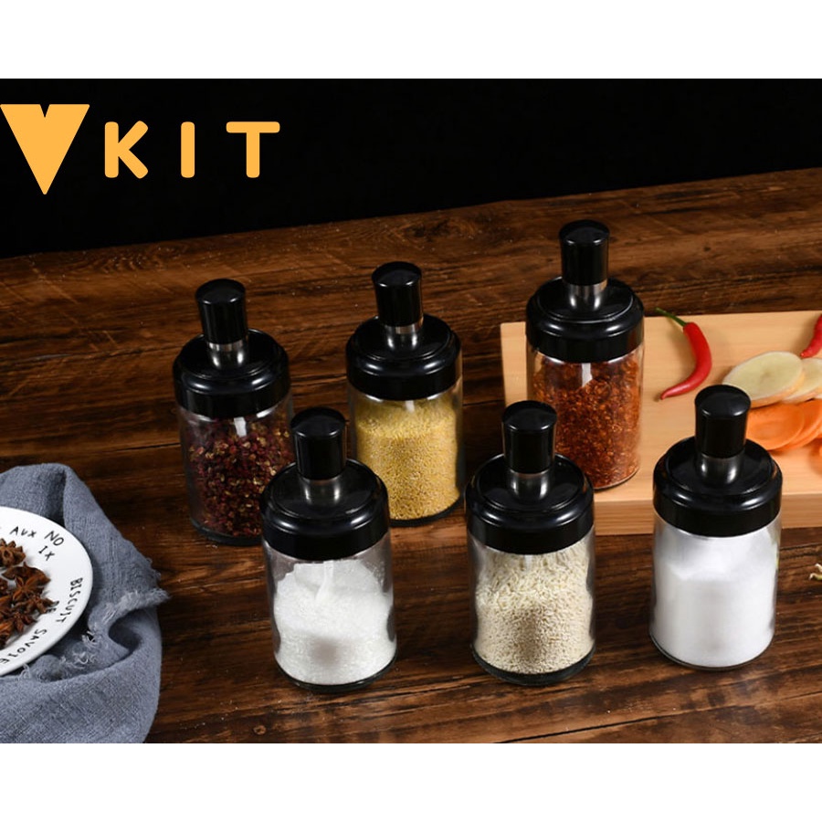 Bộ 4 Hũ đựng gia vị thủy tinh Vkit- kèm thìa GV01