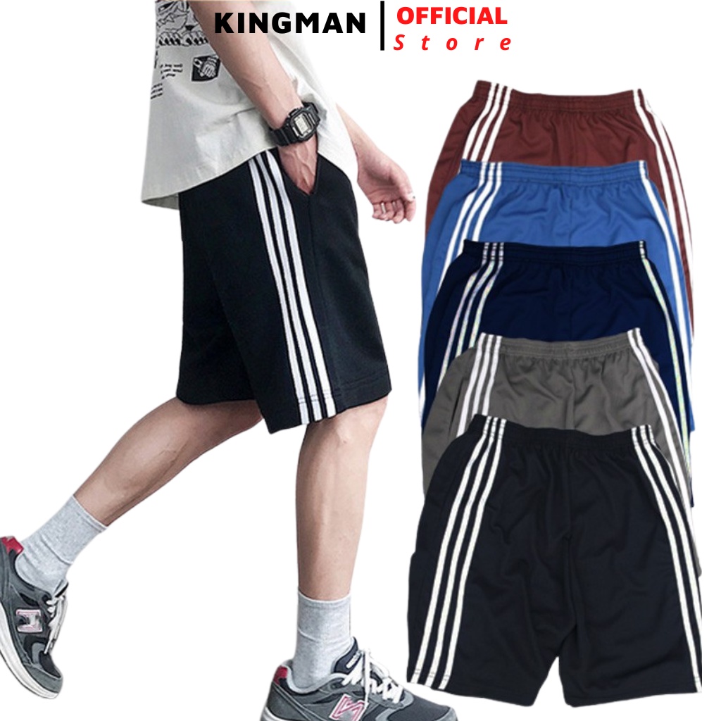 Quần đùi nam vải thun 𝐊𝐈𝐍𝐆𝐌𝐀𝐍 3 sọc thể thao Quần short nam mặc nhà dạo phố