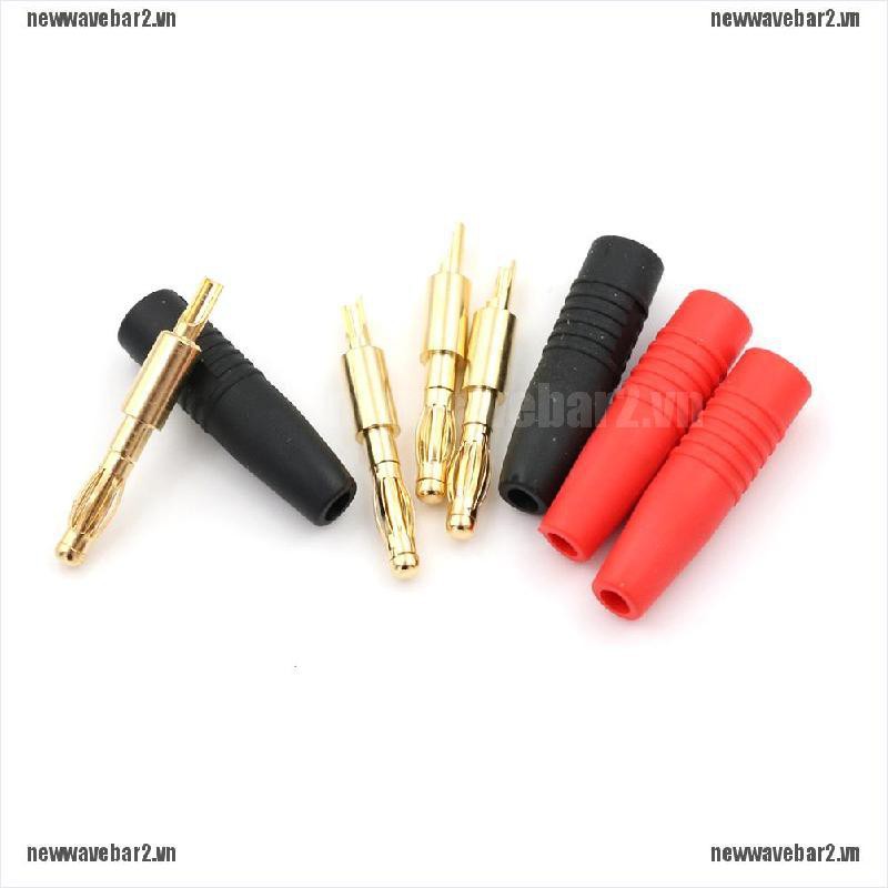 {new2} 4pcs Gold Plated Copper 4mm Banana Male Plug Test DIY Solder Connector R+B{wave}