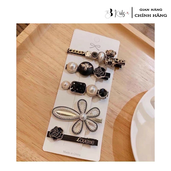 Sét 5 Kẹp Tóc Mái BB Kids Thiết Kế Hình Nơ Đính Đá Phong Cách Hàn Quốc