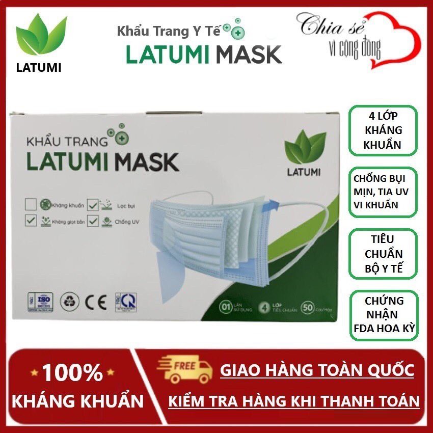 Hộp Khẩu Trang Y Tế 50 Chiếc Hàng 4 Lớp Kháng Khuẩn Ngăn Ngừa Vi Khuẩn, Khói Bụi Độc Hại. Chất lượng cao