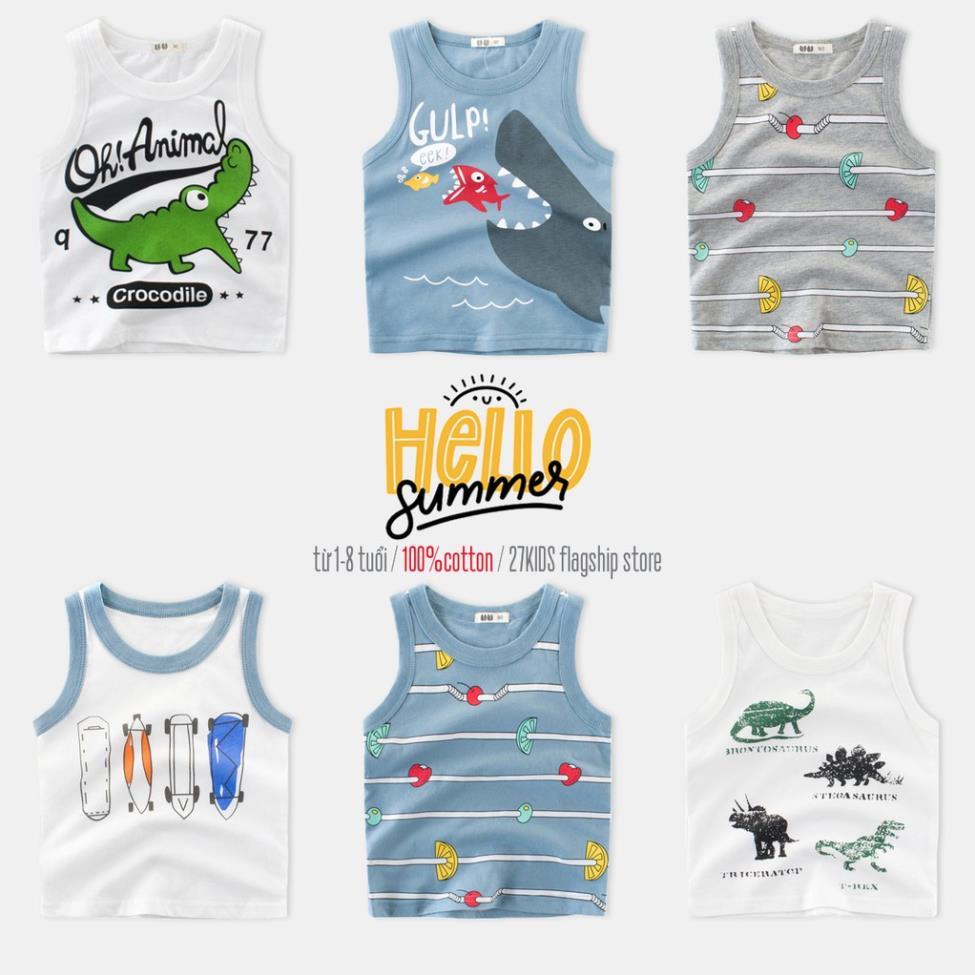 Áo ba lỗ bé trai 27KIDS áo sát nách cho bé in hình ngộ nghĩnh chất cotton hàng xuất Âu Mỹ Đẹp