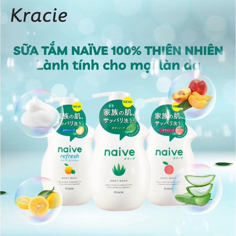 Sữa tắm Naïve chiết xuất từ lô hội và vitamin E, B chai 530ml chính hãng