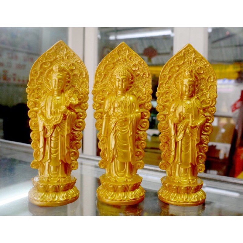 Bộ 3 tượng Phật Tây phương thánh hào Quang cao 18cm