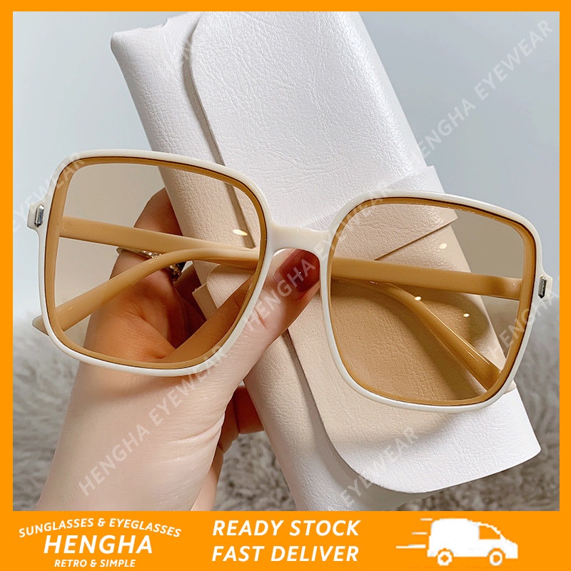 (HENGHA) Korean Fashion Square Frame Gradient Sunglasses New Fashion Oversized Sunshade Sunglasses