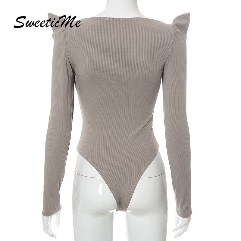 Bodysuit SweeticMe Màu Trơn Tay Phồng Dài