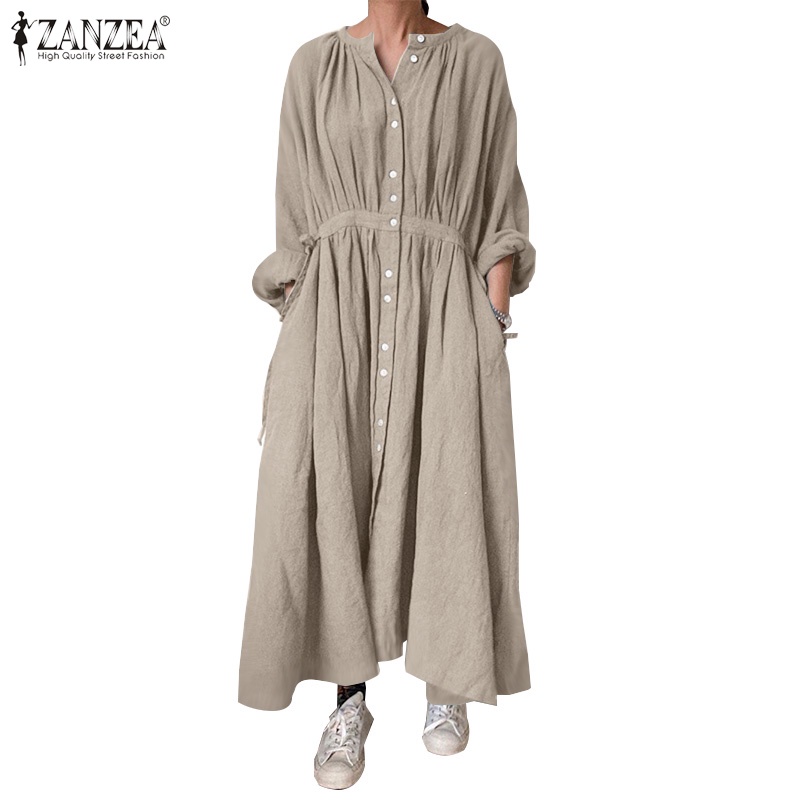 Đầm dài ZANZEA dáng rộng tay dài có nút cài thời trang nữ tính thanh lịch