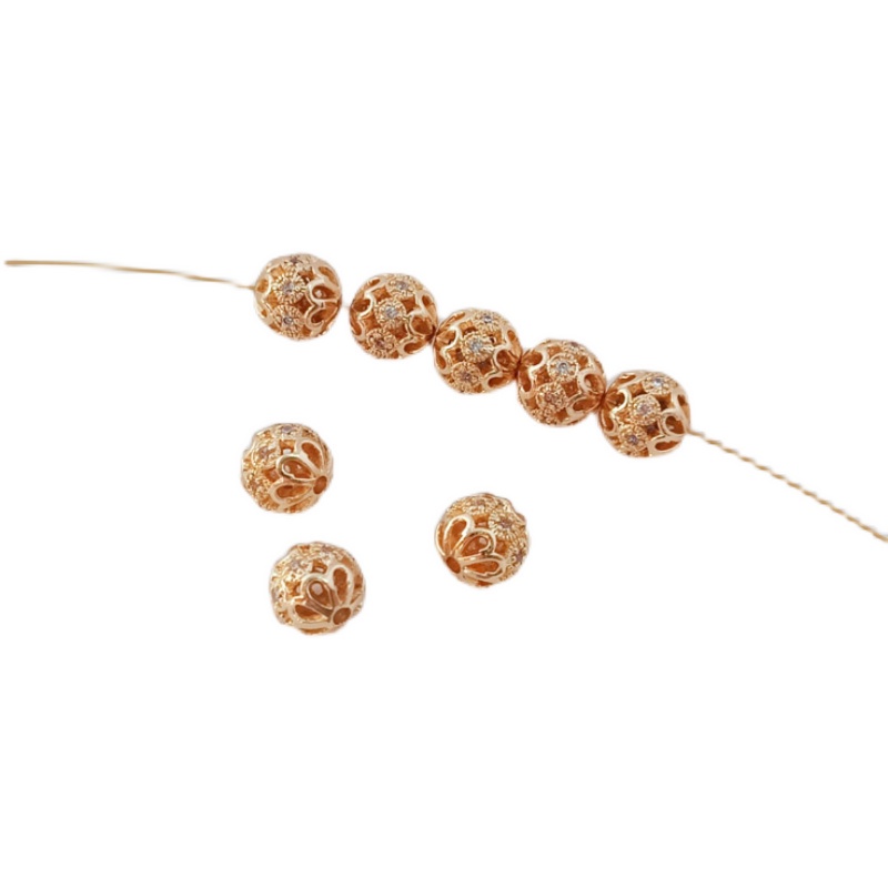 Hạt Xâu Chuỗi Tròn Rỗng Bằng Đồng 14K Dùng Làm Trang Sức Thủ Công