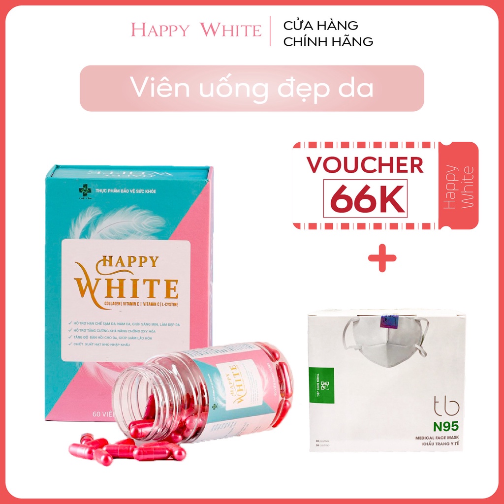 Viên Uống Trắng Da Happy White 1 Hộp 600 mg, Hỗ Trợ Làm Đẹp Da, Làm Mờ Thâm Nám