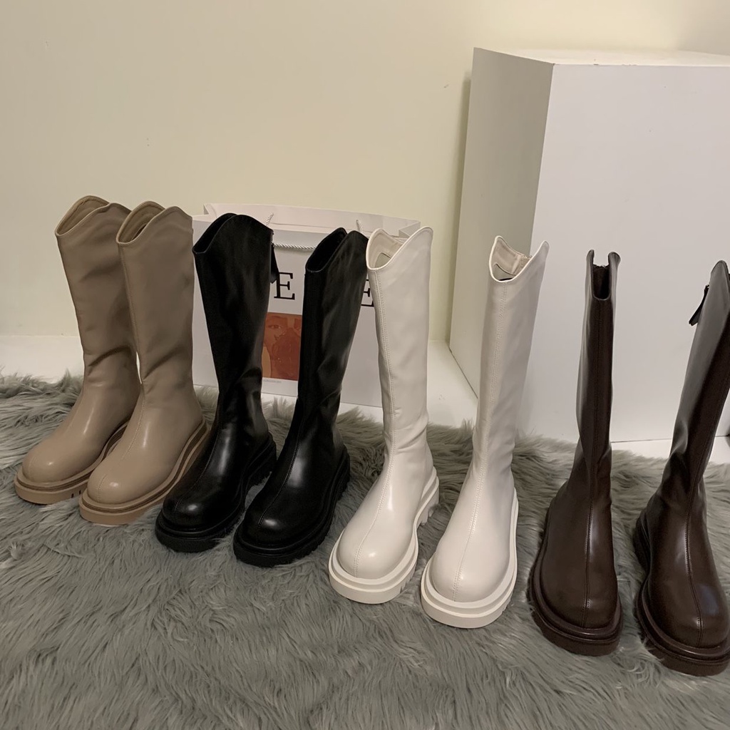 Giày boot cao đến đầu gối dáng mỏng phối khóa kéo phía sau kiểu mùa xuân thu Hàn Quốc dễ phối đồ dành cho nữ