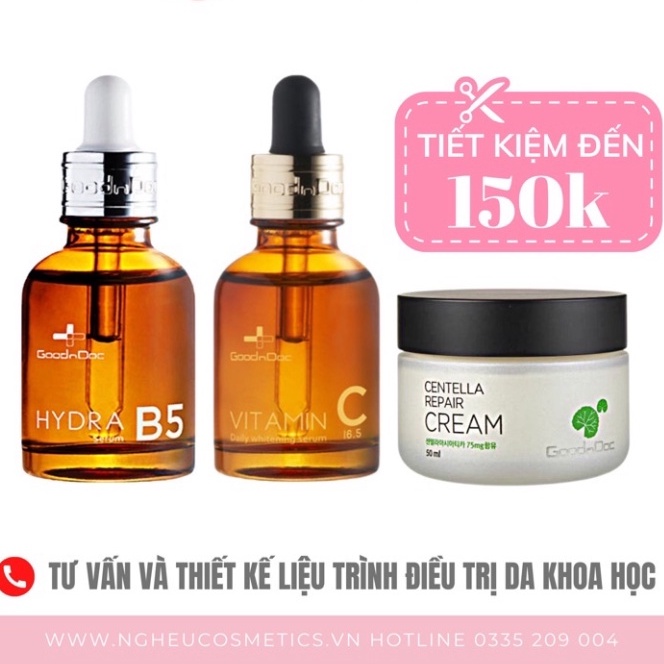 Bộ Dưỡng Da Goodndoc Combo Serum B5 + Vitamin C + Kem Dưỡng Rau Má Cho Mọi Loại Da Nhập Khẩu Chính Hãng