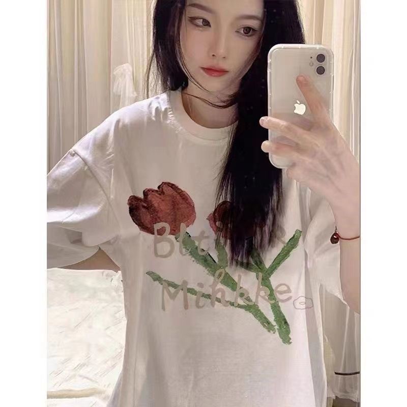 Áo Thun Trắng Trễ Vai 100% Cotton Dáng Rộng 2022 Thời Trang Mới Cho Nữ