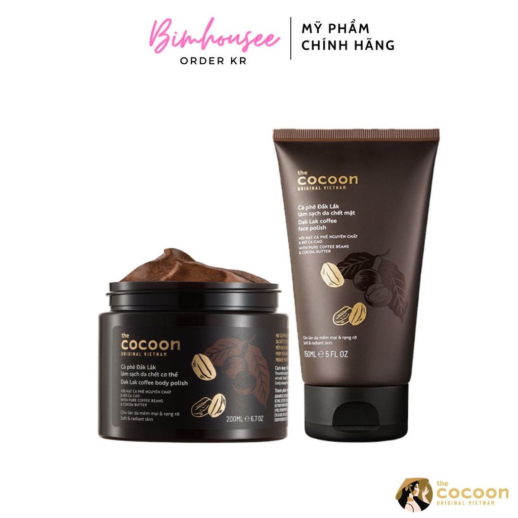Tẩy da chết cà phê Đắk Lắk Cocoon tẩy tế bào chết mặt body cơ thể toàn thân cocoon 150ml 200ml