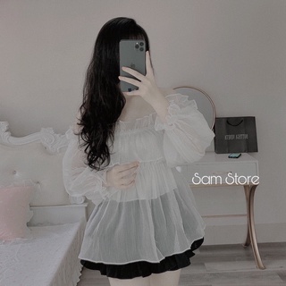 Áo trễ vai tay bồng ( ảnh shop tự chụp )
