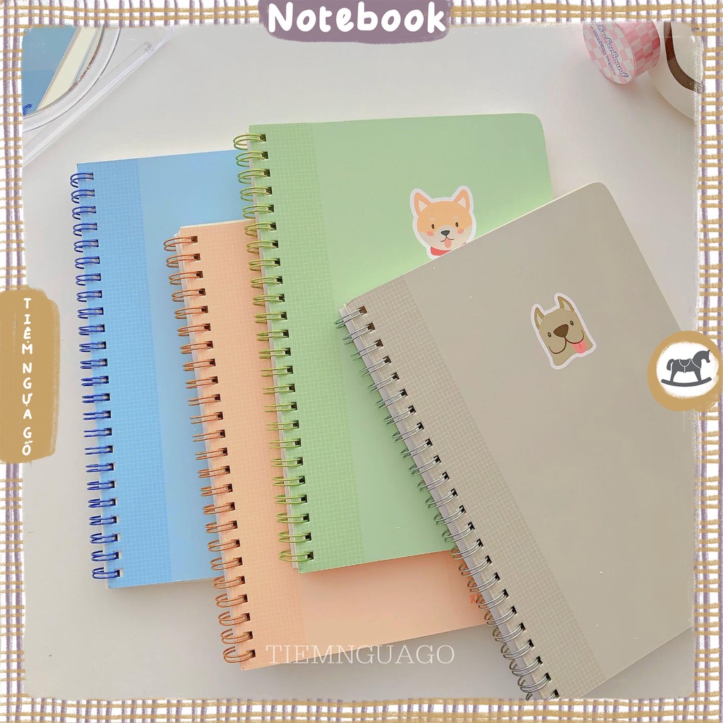 Sổ Lò Xo A5 Ruột Caro Màu Pastel 120 trang Giấy 100 gsm - Sổ tay ghi chép Klong - Tiệm Ngựa Gỗ
