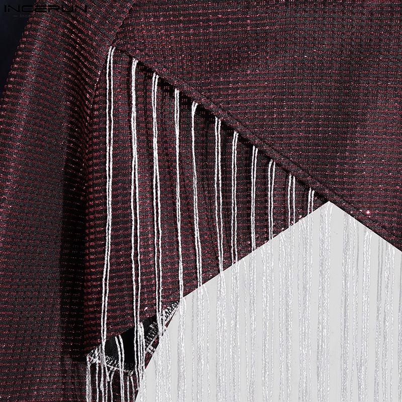 Áo kiểu INCERUN croptop tay dài cổ cao xuyên thấu trang trí tua rua độc đáo thời trang dành cho nam