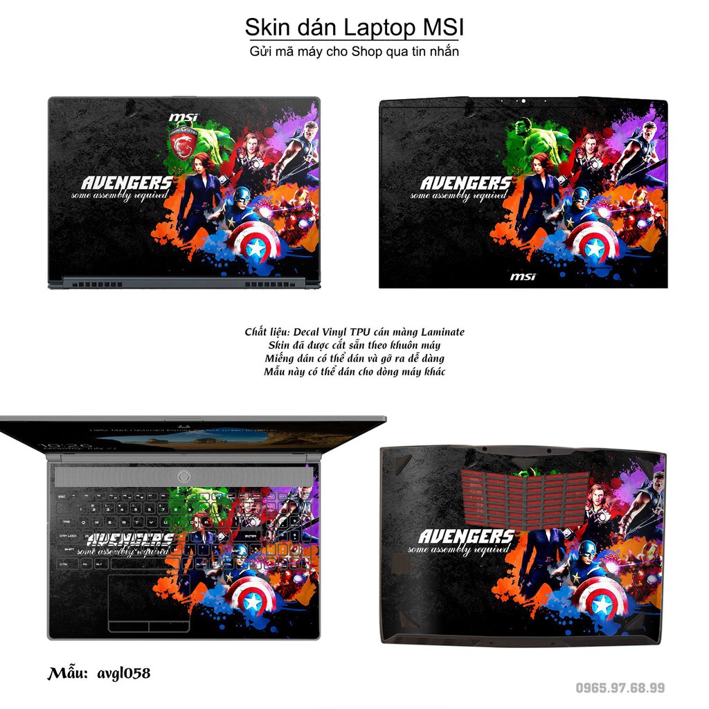 Skin dán Laptop MSI in hình Avenger (inbox mã máy cho Shop)