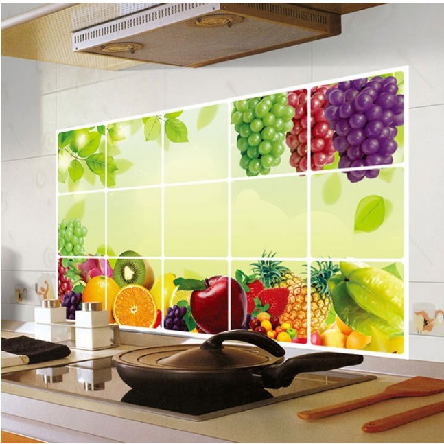 Decal dán bếp tráng nhôm cách nhiệt - Trái Cây và chùm Nho
