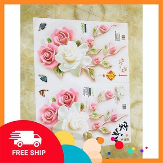 ⚡️𝗙𝗥𝗘𝗘𝗦𝗛𝗜𝗣⚡️ Decal dán tường Hoa hồng phấn trắng