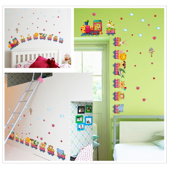 decal trang trí đường ray xe lửa thú xinh