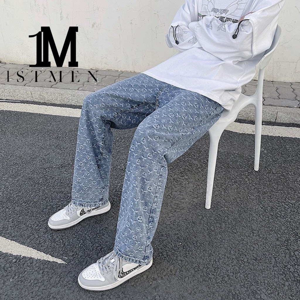 Quần Jeans Ống Đứng In Họa Tiết Phong Cách Hàn Quốc Size S-Xl Cho Nam