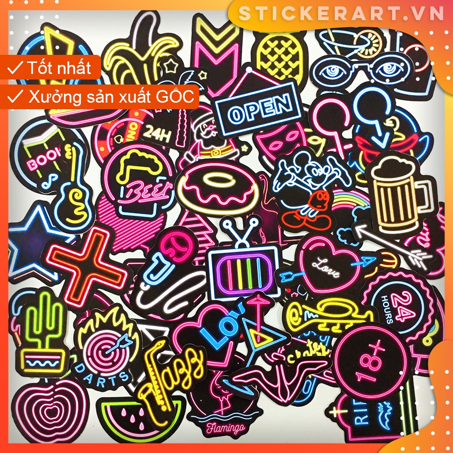 [NEON] SET 100 Sticker chống nước trang trí,dán xe laptop mũ bảo hiểm vali...