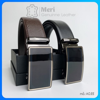 Dây thắt lung nam da bò Meri A035, dây nịt nam da thật đầu khóa tự động