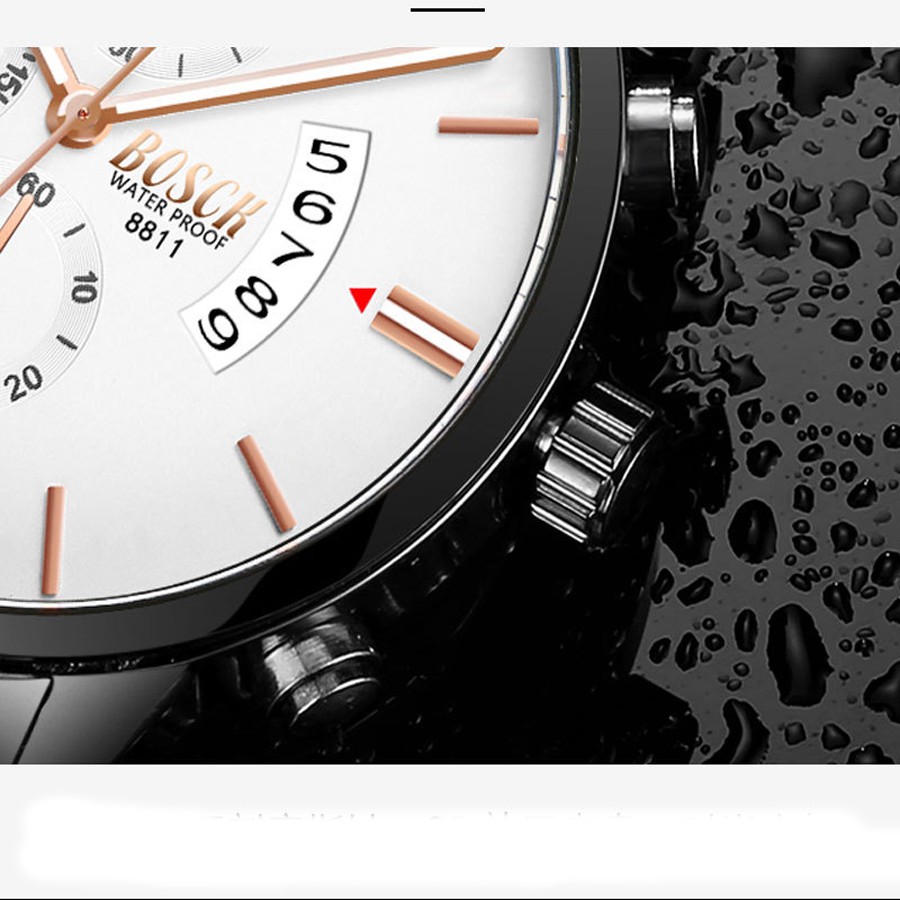 Đồng Hồ Nam BOSCK 8811 Màu Đen Dây Thép, Kim Loại Không Gỉ Cao Cấp Mặt Kính Tráng Sapphire, Chống Xước, Chống Nước | BigBuy360 - bigbuy360.vn