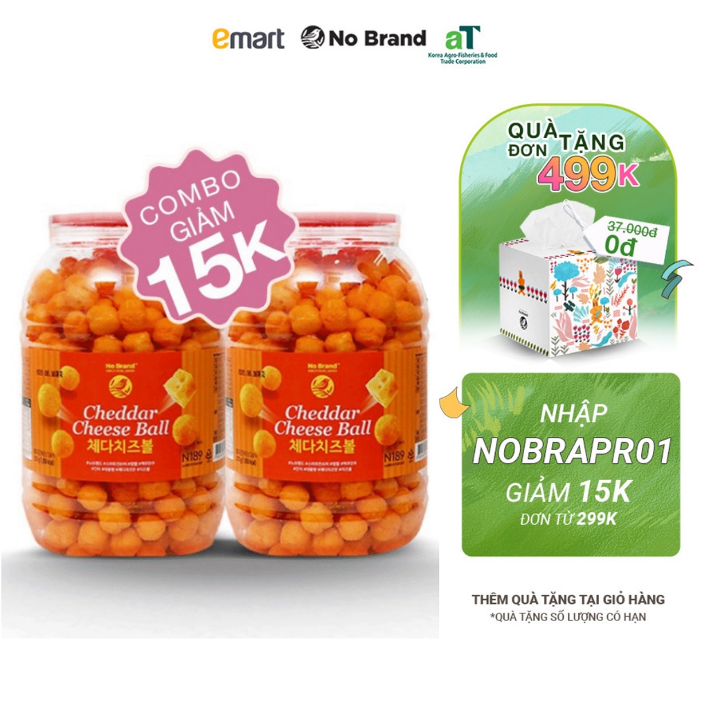 [Combo 2] Snack Phô Mai Viên Size Jumbo Cheddar Cheese Ball No Brand 370g