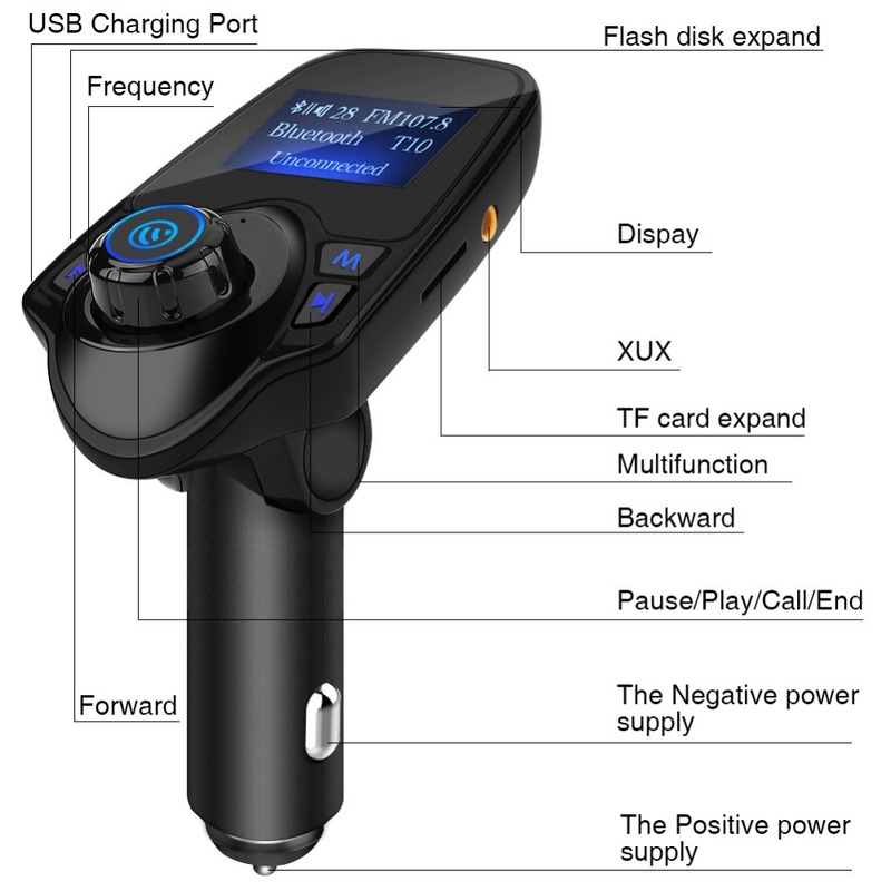 Tẩu sạc xe hơi 2 cổng USB màn hình LCD không dây T11 kết nối Bluetooth hỗ trợ MP3 FM/MIC