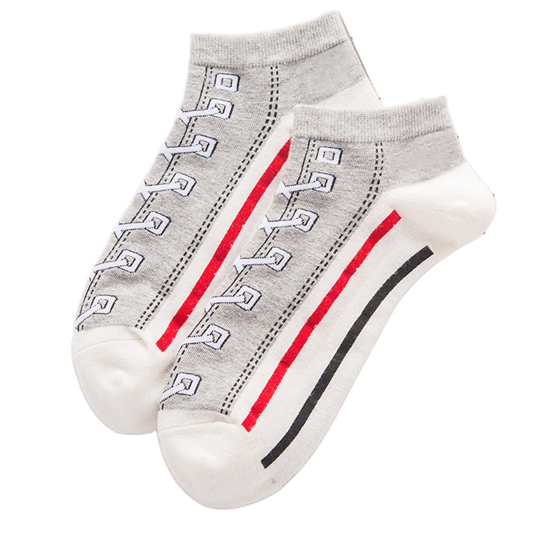 Vớ Cotton Cổ Thuyền In Họa Tiết Kẻ Sọc 3D Cột Dây Unisex