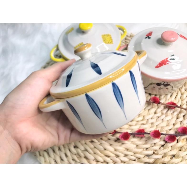 Bát sứ cao cấp có nắp đậy dành cho bé ăn dặm, kiểu dáng đáng yêu với dung tích 200ml