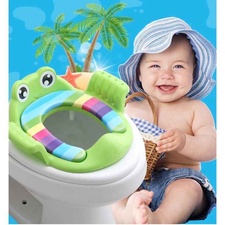 Bệ thu nhỏ bồn cầu cho bé hình con ếch ngộ nghĩnh có tay vịn